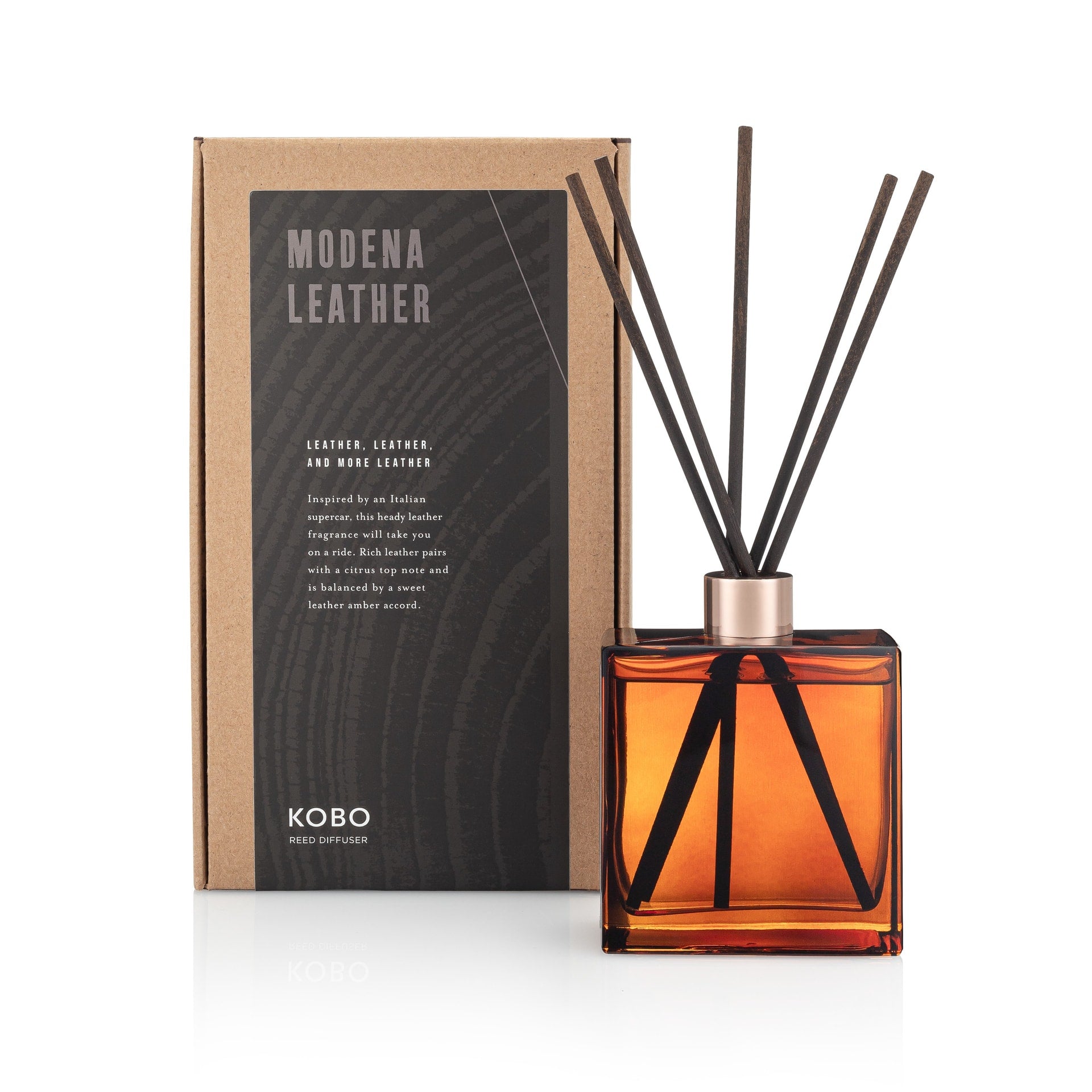 Modena Leather Woodblock 9 oz Room Diffuser