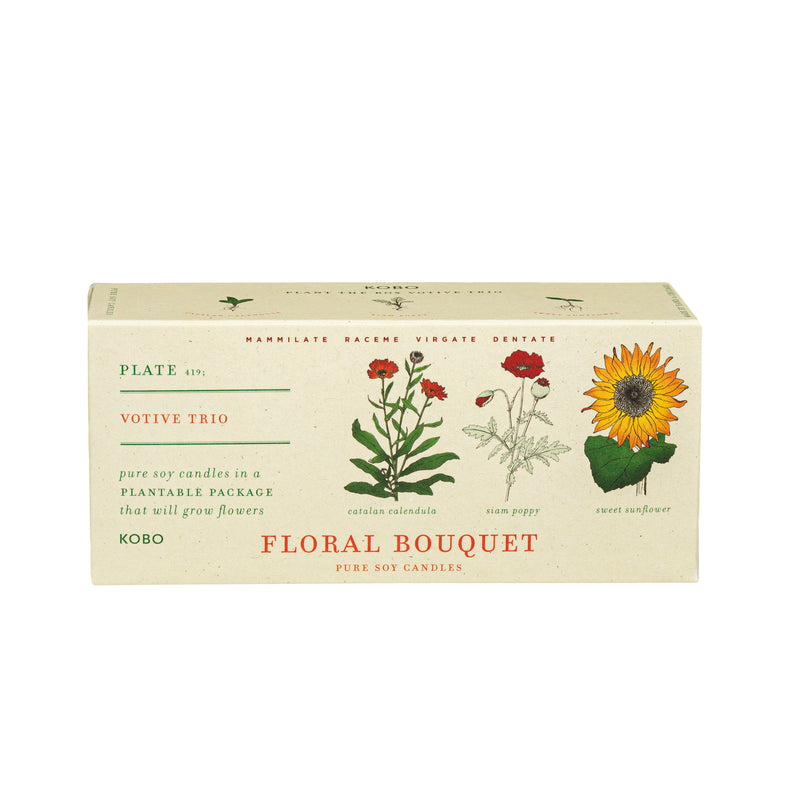 Floral Bouquet Plant the Box Votive Candle Trio